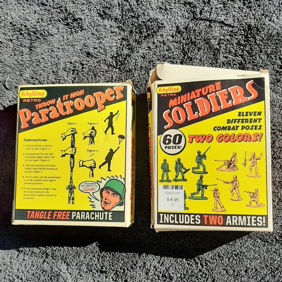 Schylling Retro WWII Toy Soldiers – 60 Pieces & Paratrooper Box Worn Lot(2) - Picture 2 of 5